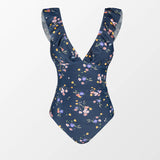 V-neck Floral One-Piece Swimsuit