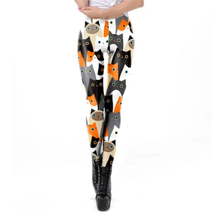 Cat Print Elastic Women Leggings