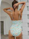 Vintage Print One Piece Tassel Bandage Swimsuit